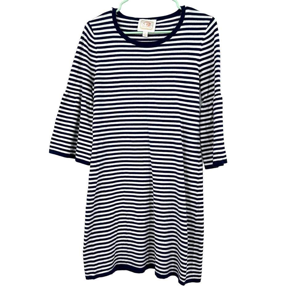 Sail to Sable size Medium blue white striped‎ bell sleeve dress cotton blend